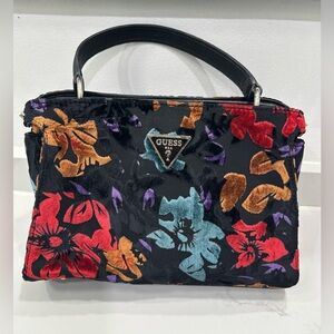 Guess Velvet Black Floral Handbag/Purse